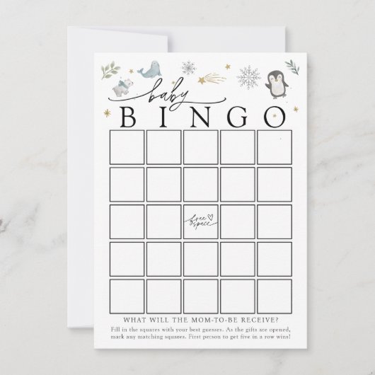 Winter Baby Animals Baby Shower Bingo Game Card Einladung (Vorderseite)