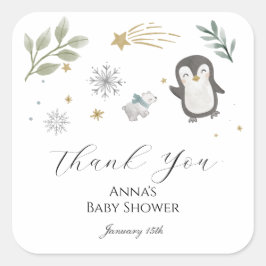 Winter Baby Animals Thank You Quadratischer Aufkleber