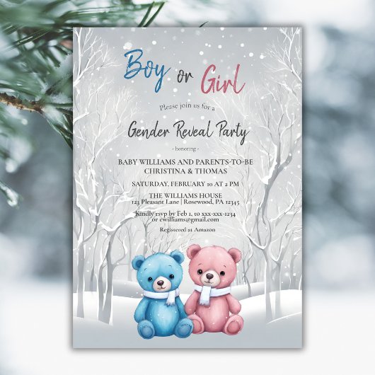 Winter Baby Bears Gender Reveal Einladung