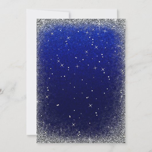 Winter Baby Boy Blue Silver Baby Dusche Glitzer Einladung (Rückseite)