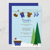 Winter Baby Boy Clothesline Kinderdusche Einladung (Vorne/Hinten)