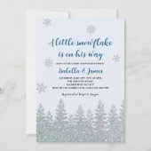 Winter Baby Boy Dusche Woodland Little Snowflake Einladung (Vorderseite)