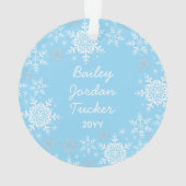 Winter Baby Boy's First Christmas Snowflakes Blue Ornament (Rückseite)