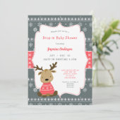 Winter Baby Deer Drop-in Baby Dusche Einladung (Stehend Vorderseite)