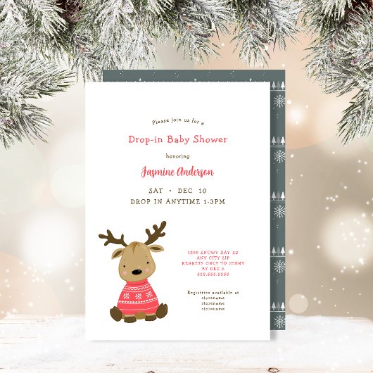 Winter Baby Deer Drop-in Baby Dusche Einladung