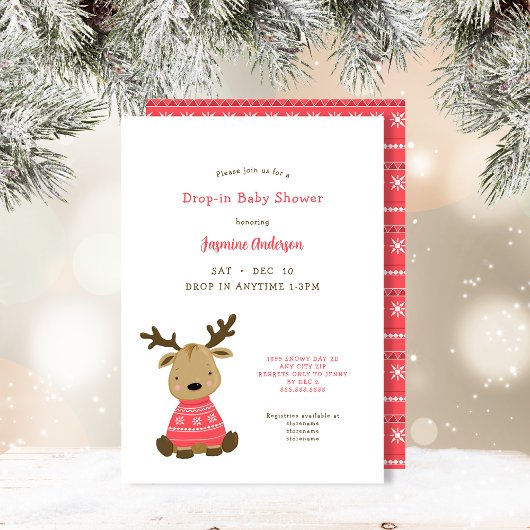 Winter Baby Deer Drop-in Baby Dusche Einladung