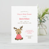 Winter Baby Deer Drop-in Baby Dusche Einladung (Stehend Vorderseite)