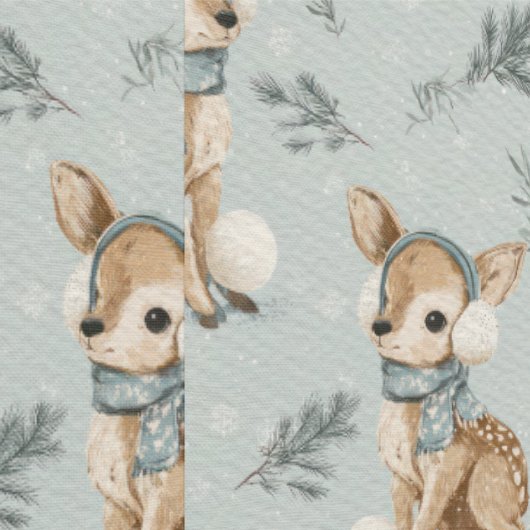 Winter Baby Deer with Earmuffs Snowflakes and Pine Tapete (Naht)