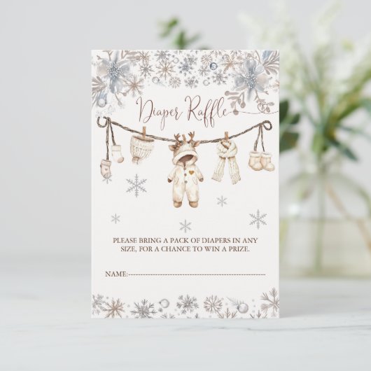 Winter Baby Duschdusche Windeln Raffle Begleitkarte (Stehend Vorderseite)