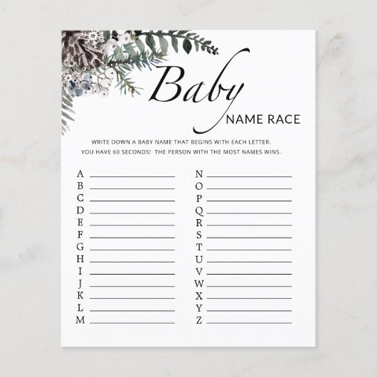 Winter Baby Dusche Babyname Race (Vorderseite)