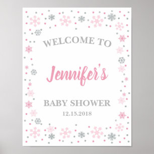 Winter Baby Dusche Begrüßungsschild Pink & Silver Poster