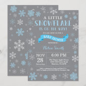 Winter Baby Dusche Blau Weiß und Schneeflocken Einladung (Vorne/Hinten)