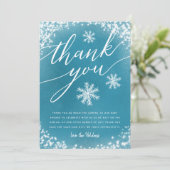 Winter Baby Dusche Blauer Schnee Dankeskarte (Stehend Vorderseite)