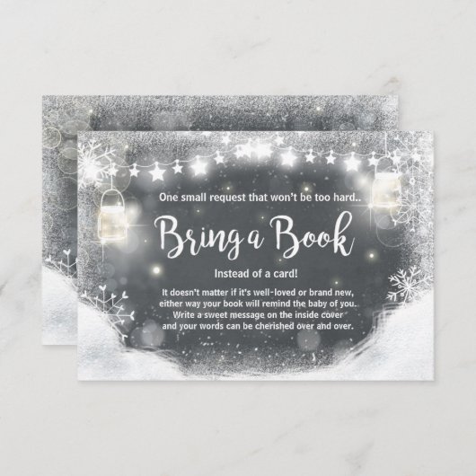 Winter Baby Dusche bringen Buch Schnee rustikal du Begleitkarte (Vorne/Hinten)