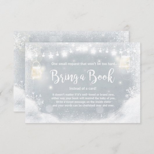 Winter Baby Dusche bringen Buch Schnee Rustikal Gr Begleitkarte (Vorne/Hinten)