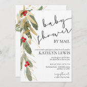 Winter Baby Dusche by Mail Einladung Gold Holly (Vorne/Hinten)