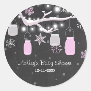 Winter Baby Dusche Cold äußeren Gläser rosa Aufkle Runder Aufkleber
