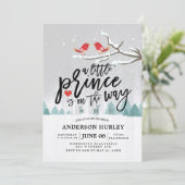 Winter Baby Dusche ein kleiner Prinz ist unterwegs Einladung (Stehend Vorderseite)