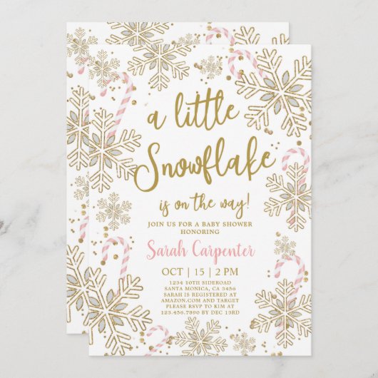 Winter Baby Dusche ein kleines Schneeflocken Einladung (Vorne/Hinten)
