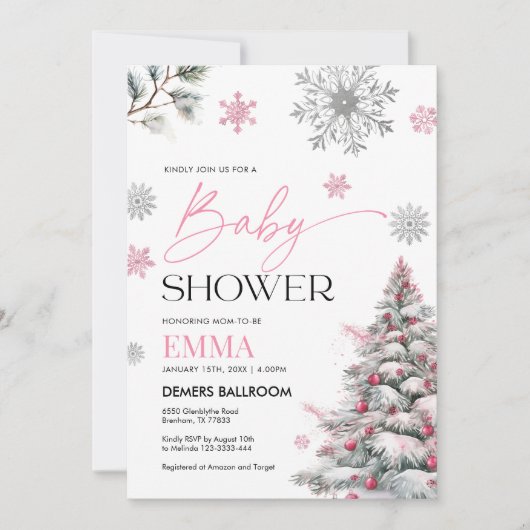 Winter Baby Dusche Einladung (Vorderseite)