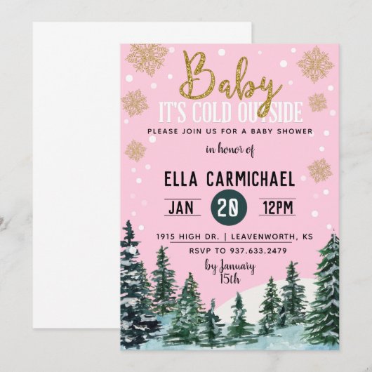 Winter Baby Dusche Einladung (Vorne/Hinten)