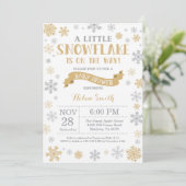 Winter Baby Dusche Einladung Gold Snowflake (Stehend Vorderseite)