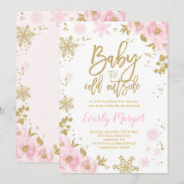 Winter Baby Dusche Einladung Pink Gold Snowflake
