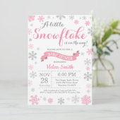 Winter Baby Dusche Einladung Pink Snowflake (Stehend Vorderseite)