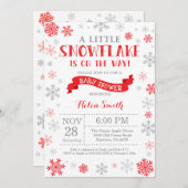 Winter Baby Dusche Einladung Red Snowflake (Vorne/Hinten)