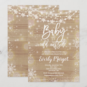 Winter Baby Dusche Einladung rustikal weiß