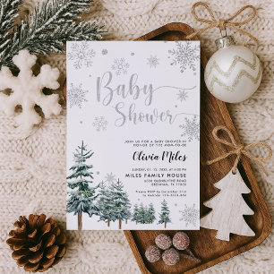 Winter Baby Dusche Einladung Silber Glitzer