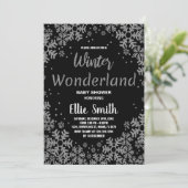 Winter Baby Dusche Einladungen Black Silver (Stehend Vorderseite)