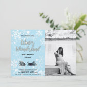 Winter Baby Dusche Einladungen Blaues Foto (Stehend Vorderseite)