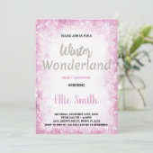 Winter Baby Dusche Einladungen Cloud Pink Silver (Stehend Vorderseite)