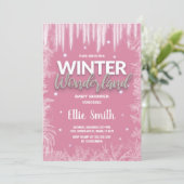 Winter Baby Dusche Einladungen Eisdiele Glitzer Ro (Stehend Vorderseite)