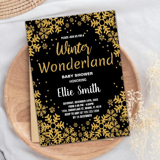 Winter Baby Dusche Einladungen Golden Black