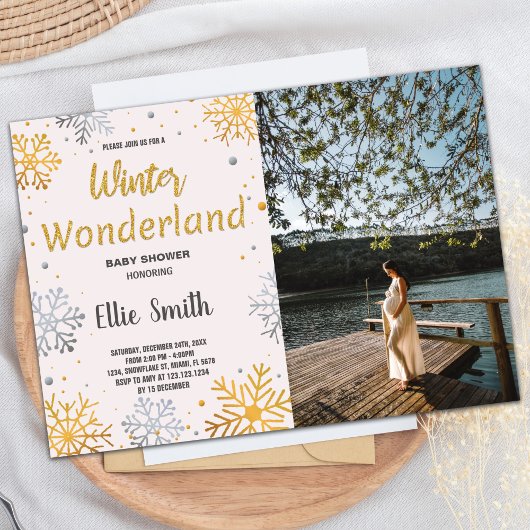Winter Baby Dusche Einladungen Goldenes Schnee Fot