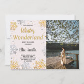 Winter Baby Dusche Einladungen Goldenes Schnee Fot (Vorderseite)