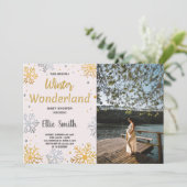 Winter Baby Dusche Einladungen Goldenes Schnee Fot (Stehend Vorderseite)