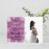 Winter Baby Dusche Einladungen Lila Foto (Stehend Vorderseite)