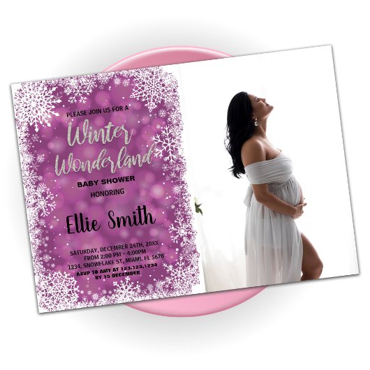 Winter Baby Dusche Einladungen Lila Foto