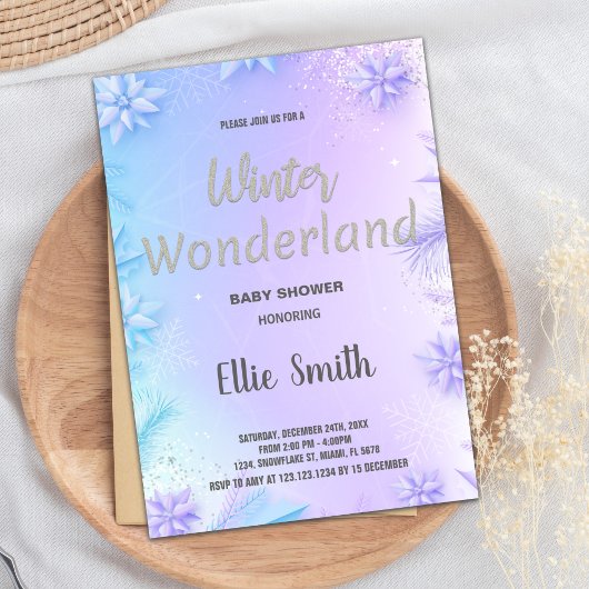 Winter Baby Dusche Einladungen Lila Glitzer