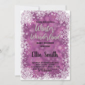 Winter Baby Dusche Einladungen Lila Silber (Vorderseite)