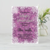 Winter Baby Dusche Einladungen Lila Silber (Stehend Vorderseite)