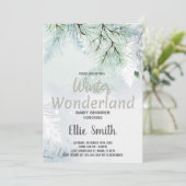Winter Baby Dusche Einladungen Pine Glitzer Silver (Stehend Vorderseite)