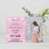 Winter Baby Dusche Einladungen Rosa Foto (Stehend Vorderseite)