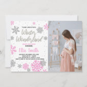 Winter Baby Dusche Einladungen Rosa Foto (Vorderseite)