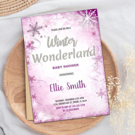 Winter Baby Dusche Einladungen Rosa Glitzer