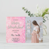 Winter Baby Dusche Einladungen Rosa Schnee Foto (Stehend Vorderseite)