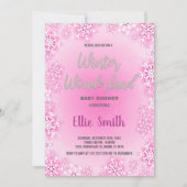 Winter Baby Dusche Einladungen Rosa Schnee Glitzer (Vorderseite)
